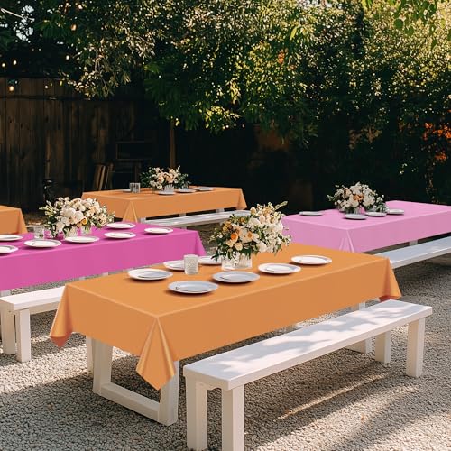 Just Shimmer 4 Pieces Pink & Orange Series Rectangle Tablecloth, 54x72" Solid Color Waterproof & Spillproof Disposable Plastic Table Cover, Durable Party Tablecloth for Dining, Buffet, Picnic, Outdoor Events - Image 4