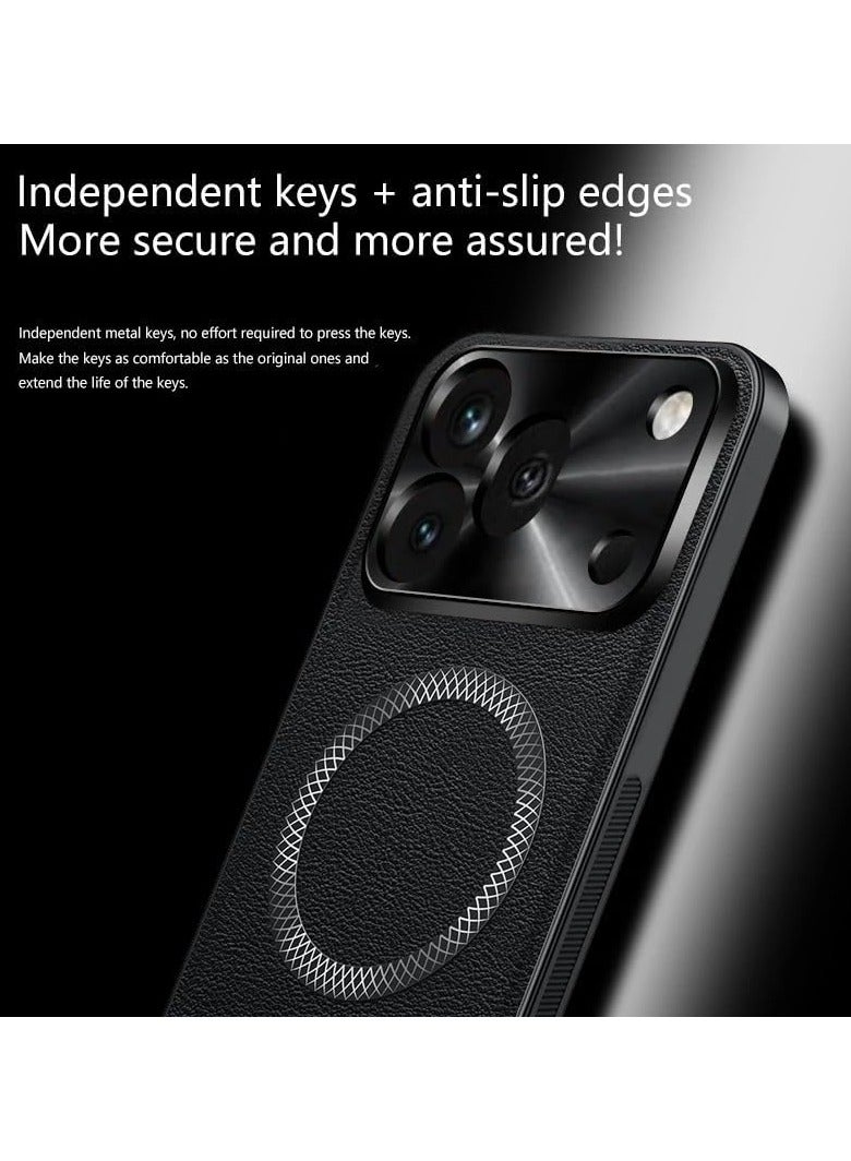 general Magnetic Case Compatible with Honor 600 Pro, Leather Case with Camera Lens Protection, Drop-Proof and Shock-Resistant Back Cover, Supports Wireless Charging - Image 3