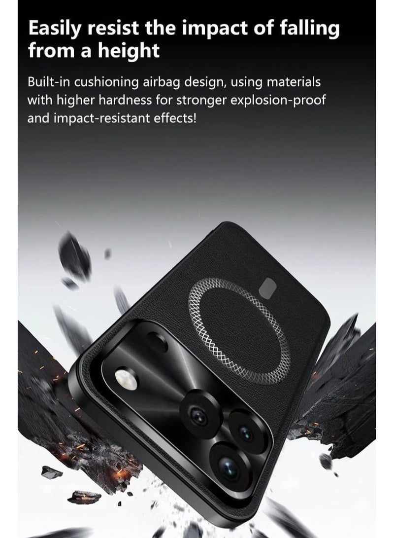 general Magnetic Case Compatible with Honor 600 Pro, Leather Case with Camera Lens Protection, Drop-Proof and Shock-Resistant Back Cover, Supports Wireless Charging - Image 4