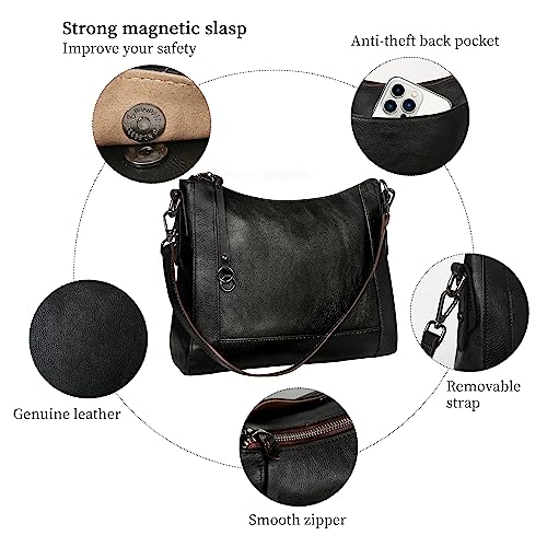 Iswee Retro Leather Crossbody Bags for Women Shoulder Bag Purse and Handbag Hobo Ladies Vintage Work Bag(Black) - Image 5