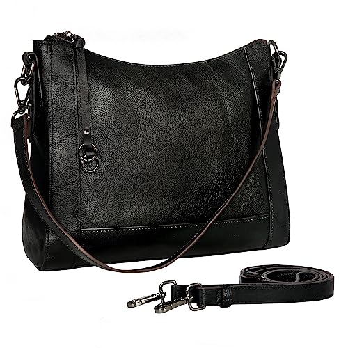 Iswee Retro Leather Crossbody Bags for Women Shoulder Bag Purse and Handbag Hobo Ladies Vintage Work Bag(Black) - Image 1