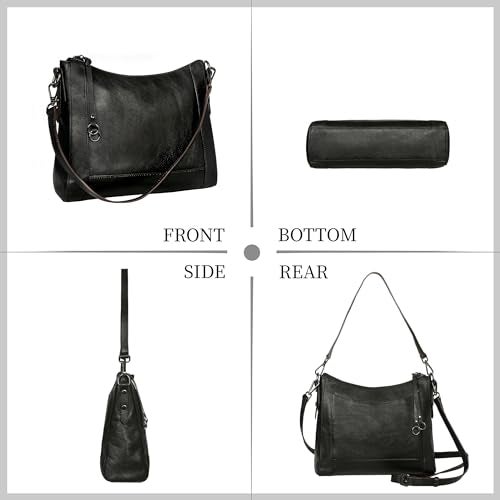 Iswee Retro Leather Crossbody Bags for Women Shoulder Bag Purse and Handbag Hobo Ladies Vintage Work Bag(Black) - Image 4