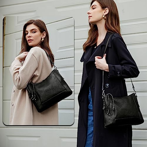 Iswee Retro Leather Crossbody Bags for Women Shoulder Bag Purse and Handbag Hobo Ladies Vintage Work Bag(Black) - Image 2