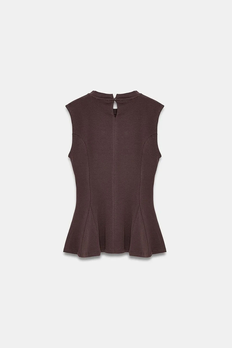 Dilvin Coffee Brown DILVIN Fitted Cotton Poplin Cut-out Shell Top for Women | Best Price UAE