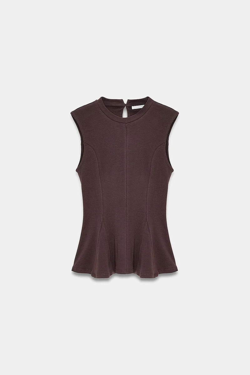 Dilvin Coffee Brown DILVIN Fitted Cotton Poplin Cut-out Shell Top for Women | Best Price UAE