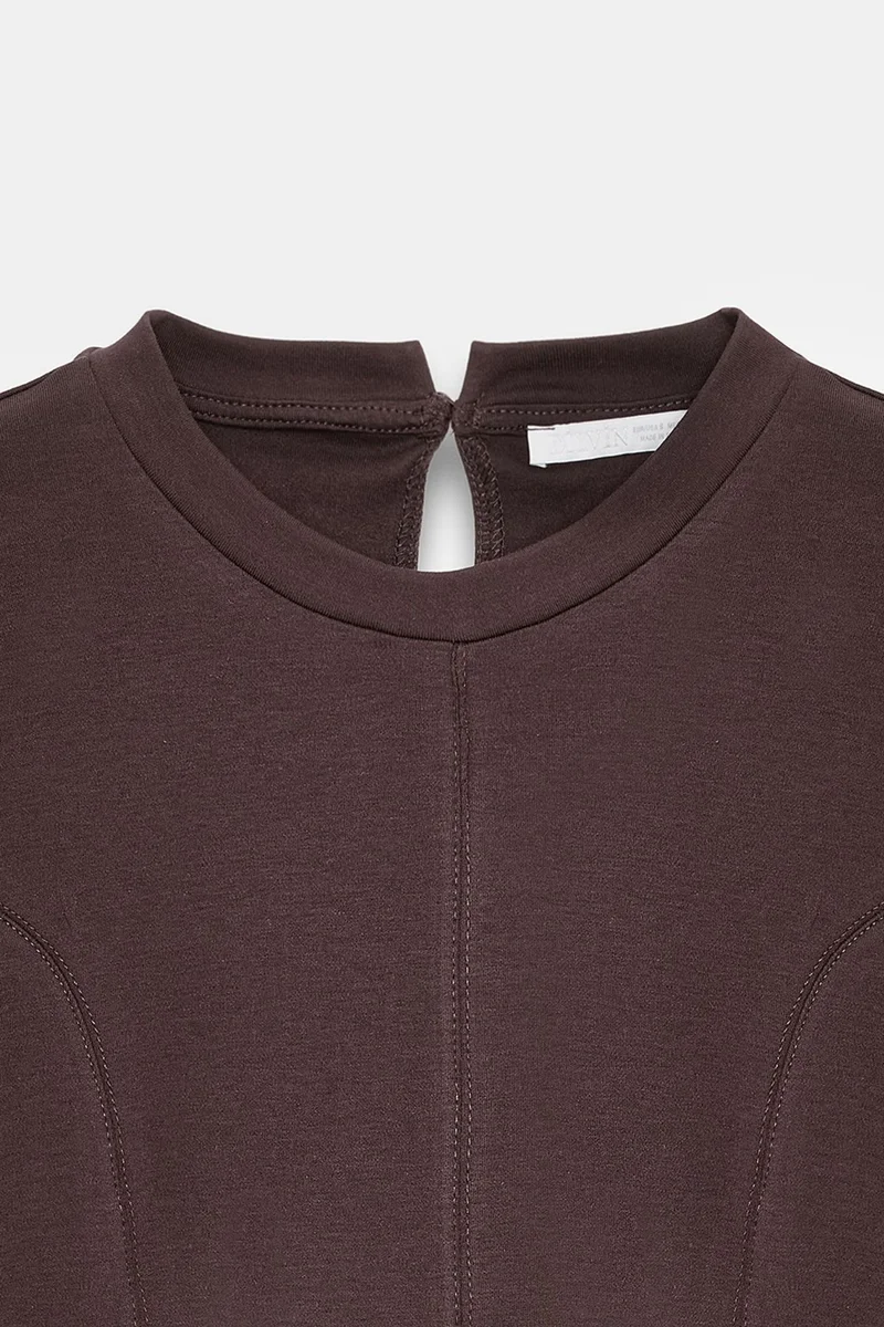 Dilvin Coffee Brown DILVIN Fitted Cotton Poplin Cut-out Shell Top for Women | Best Price UAE