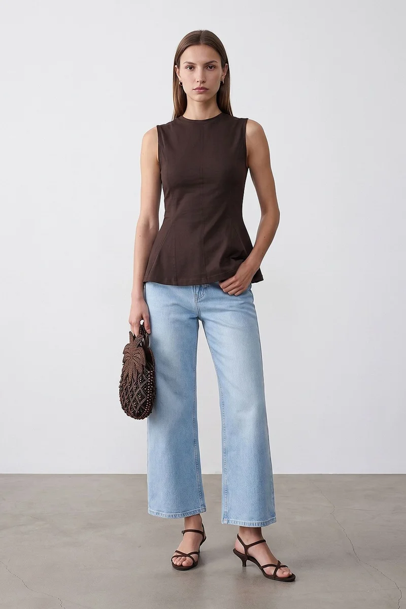 DILVIN Fitted Cotton Poplin Cut-out Shell Top