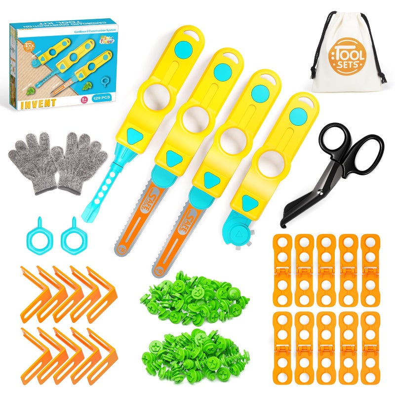 spring flower SpringFlower Cardboard Cutter for Kids 129 PCS Cardboard Tools for Kids STEM Educational Construction Kit Toys for Boys Girls DIY Safe Cutting Creative Craft Kit Gift Birthday for Boys Girls - Image 3