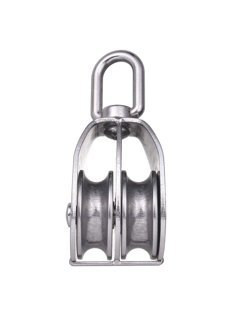 Generic 2 Pack M50 Lifting Double Pulley Block 304 Stainless Steel Crane Swivel Hook Double Pulley Roller Loading  - Image 4