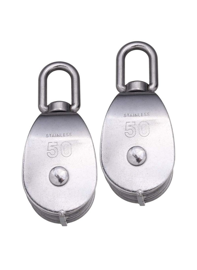 Generic 2 Pack M50 Lifting Double Pulley Block 304 Stainless Steel Crane Swivel Hook Double Pulley Roller Loading  - Image 2