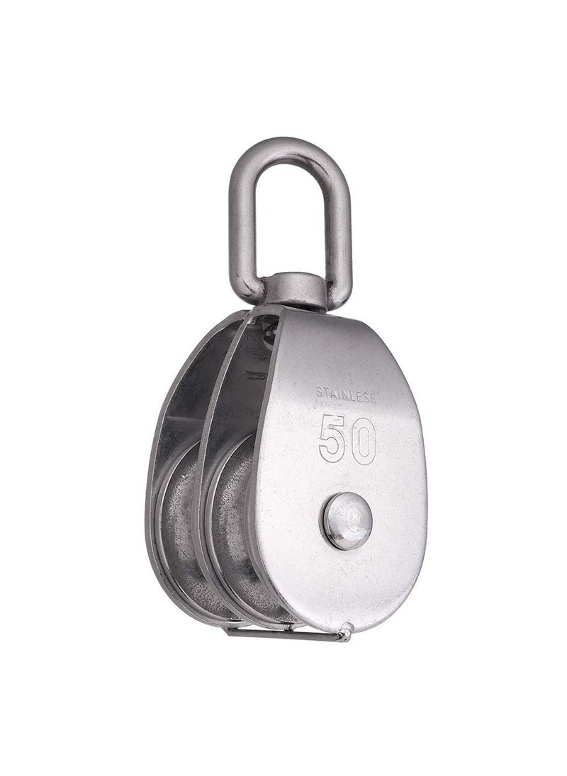 Generic 2 Pack M50 Lifting Double Pulley Block 304 Stainless Steel Crane Swivel Hook Double Pulley Roller Loading  - Image 5
