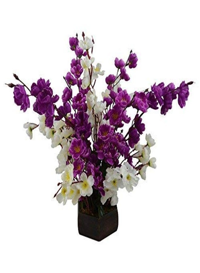 Dekorly Faux Flowers Indoor, Cherry Blossom Flowers, Fake Flowers, Artificial Potted Flowers, for Home Office Desk Bathroom Bedroom Decoration (Height : 32 CM, Purple White)