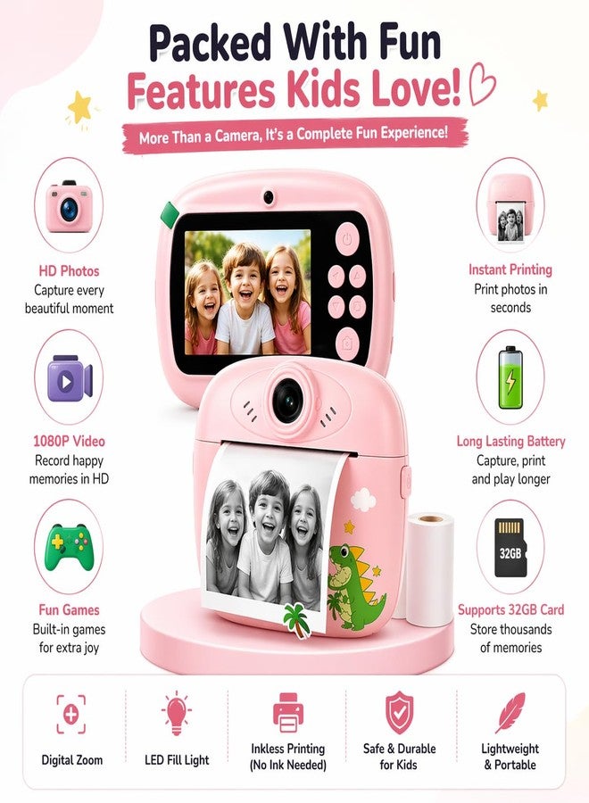 Casaquin PJ1 Kids Instant Print Camera | HD Digital Camera with Inkless Printing | Fun Toy Camera with Games | 2 Paper Rolls Included, Multicolor (Color Subject to Availability) - Image 4