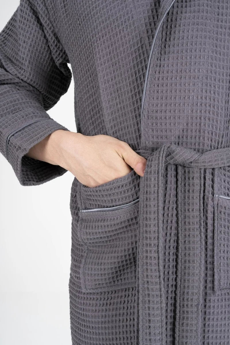 Varol Kaos Series Shawl Collar Pique Bathrobe Dressing Gown