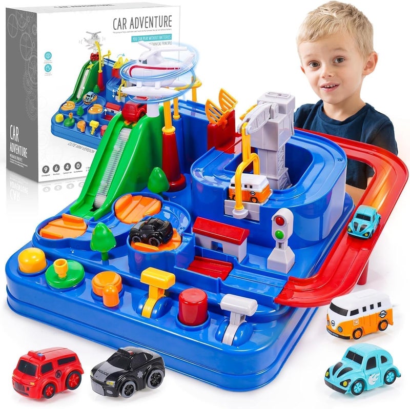 SHAHNARO Adventure Car Toys for Boys and Girls – Race Track Toy Set with 6 Buttons, 4 Cars, and 8 Challenges | Kids Car Toy Gift for Ages 3+ | Fun Educational Toys for Boys Toddlers - Image 1