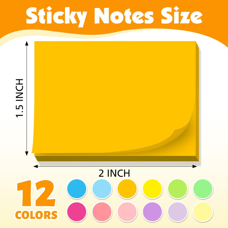 NEOACT (60 Pack) Sticky Notes 1.5x2 Inches, 12 Bright Colors Self-Stick Note Pads Premium Mini Sticky Notes, Bulk Sticky Notes Pads for School, Office, Home - Image 2
