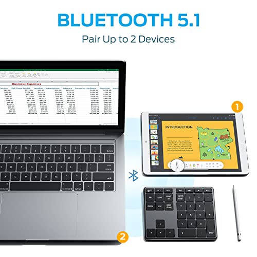 iClever Bluetooth Number Pad Aluminum 34Key Wireless Numeric Keypad USBC Rechargeable Numpad Keyboard for Data Entry and Accounting Compatible with Laptop Mac Surface Pro PC Desktop - Image 3