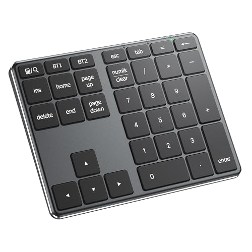 iClever Bluetooth Number Pad Aluminum 34Key Wireless Numeric Keypad USBC Rechargeable Numpad Keyboard for Data Entry and Accounting Compatible with Laptop Mac Surface Pro PC Desktop - Image 1