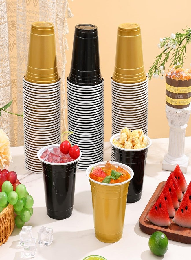 tchrules 100PCS 12oz Plastic Cups for Party, Disposable Black and Gold Graduation Cups Bulk, Black & Gold Plastic Drinking Cup for Halloween Christmas Wedding Birthday Picnic Holiday Party Supplies - Image 3