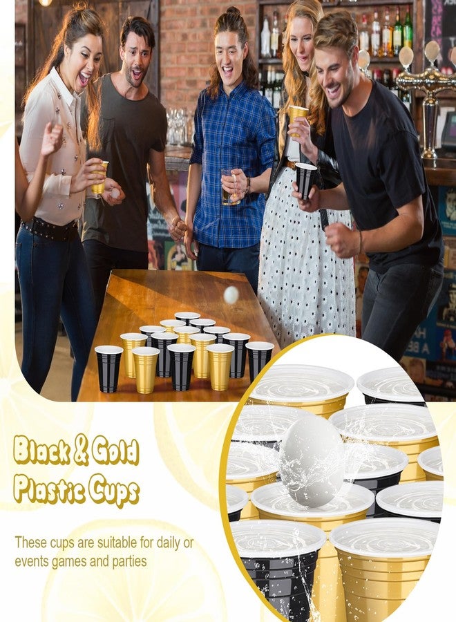 tchrules 100PCS 12oz Plastic Cups for Party, Disposable Black and Gold Graduation Cups Bulk, Black & Gold Plastic Drinking Cup for Halloween Christmas Wedding Birthday Picnic Holiday Party Supplies - Image 5