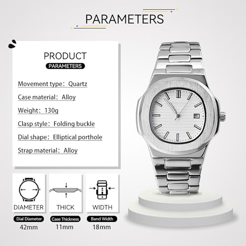 BARAMON Wrist Watches for Men, Nautilus Stainless Steel Quartz Movement Date Luxury Style Men's Luminous Hands Casual Business Watches - Image 2
