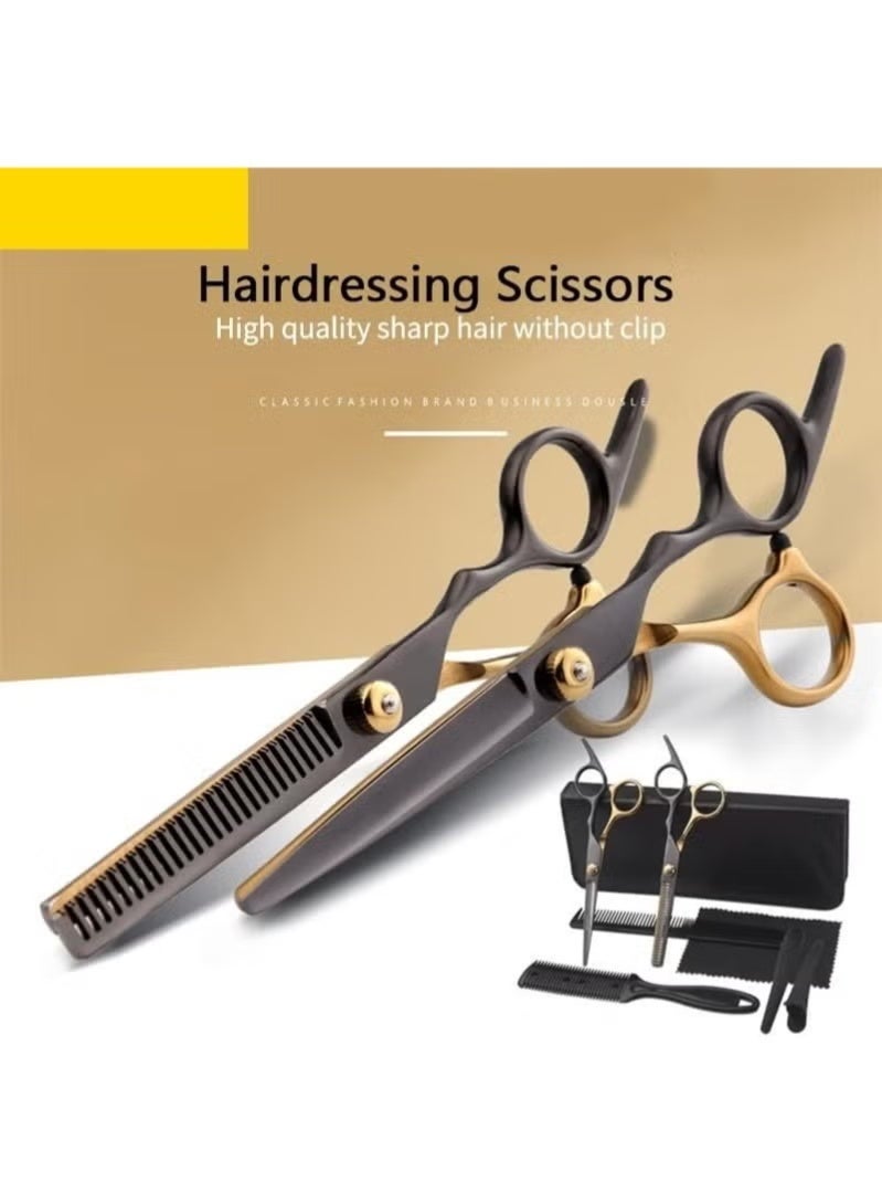 6-inch hair cutting scissors hair cutting tool set. Hair cutting scissors set. Thinning scissors styling tool, shaver comb set, hair cutting comb, shaver, double-sided comb, apple comb (Gold) - Image 4
