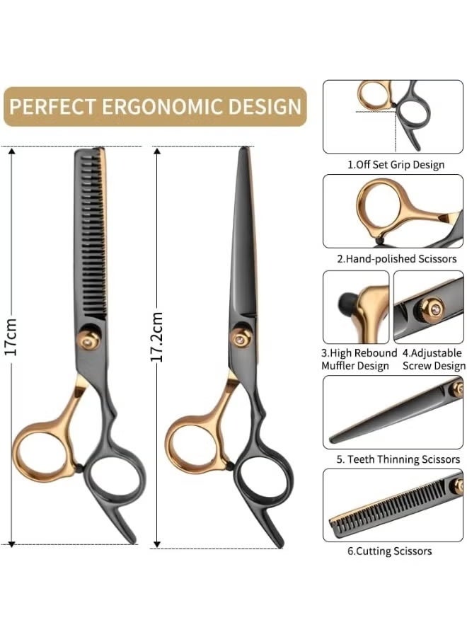 6-inch hair cutting scissors hair cutting tool set. Hair cutting scissors set. Thinning scissors styling tool, shaver comb set, hair cutting comb, shaver, double-sided comb, apple comb (Gold) - Image 3