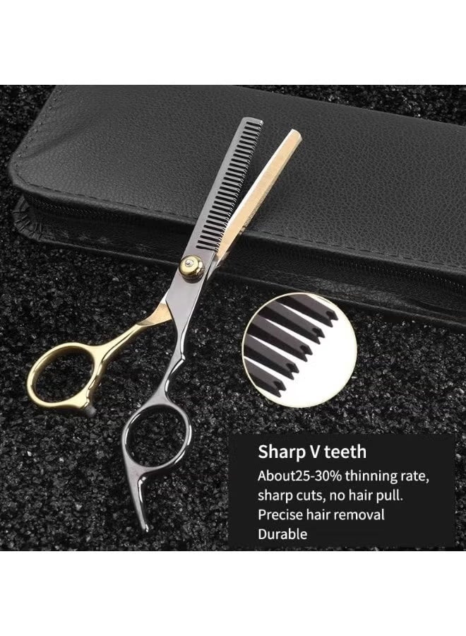 6-inch hair cutting scissors hair cutting tool set. Hair cutting scissors set. Thinning scissors styling tool, shaver comb set, hair cutting comb, shaver, double-sided comb, apple comb (Gold) - Image 5