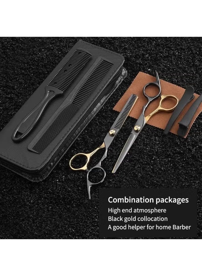 6-inch hair cutting scissors hair cutting tool set. Hair cutting scissors set. Thinning scissors styling tool, shaver comb set, hair cutting comb, shaver, double-sided comb, apple comb (Gold) - Image 2