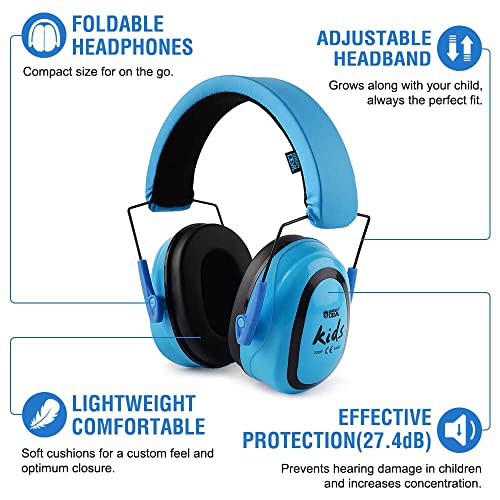 GREEN DEVIL Kids/Toddler Ear Protection Safety Ear Muffs Design For Age 3-16 Noise Cancelling Headphones SNR 27.4dB Hearing Protection Earmuffs Sensory Headphones for Autism Kids (Blue) - Image 4