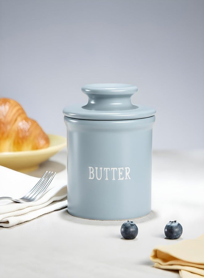 Kook Butter Keeper Dish, French Ceramic Crock For Counter With Lid, Embossed Container, For Soft Butter, Perfect for Chrismas Gift, Home and Kitchen Decor (Casper Blue) - Image 3
