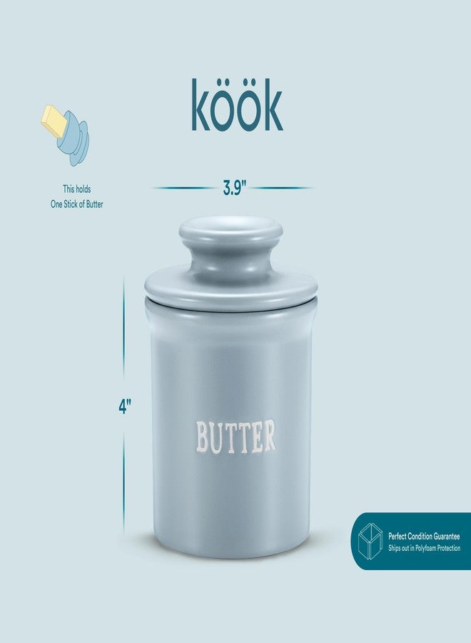 Kook Butter Keeper Dish, French Ceramic Crock For Counter With Lid, Embossed Container, For Soft Butter, Perfect for Chrismas Gift, Home and Kitchen Decor (Casper Blue) - Image 5