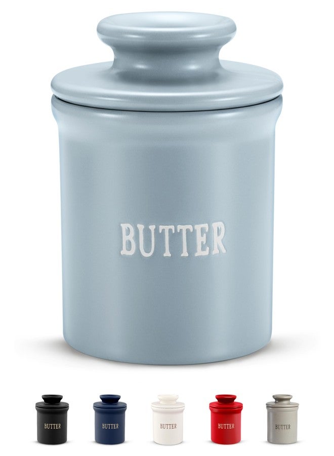 Kook Butter Keeper Dish, French Ceramic Crock For Counter With Lid, Embossed Container, For Soft Butter, Perfect for Chrismas Gift, Home and Kitchen Decor (Casper Blue) - Image 1
