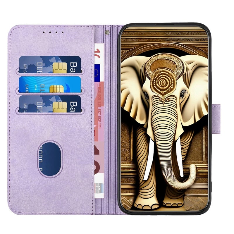 HuHa Case Cover For Motorola Moto G Power 5G 2024 Elephant Head Embossed Phone Leather Case with Lanyard(Light Purple) - Image 3