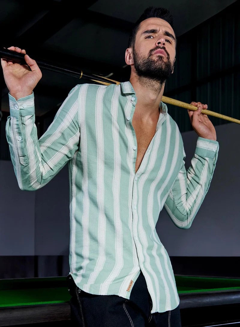 Campus Sutra Men's Light Blue Shadow Striped Shirt