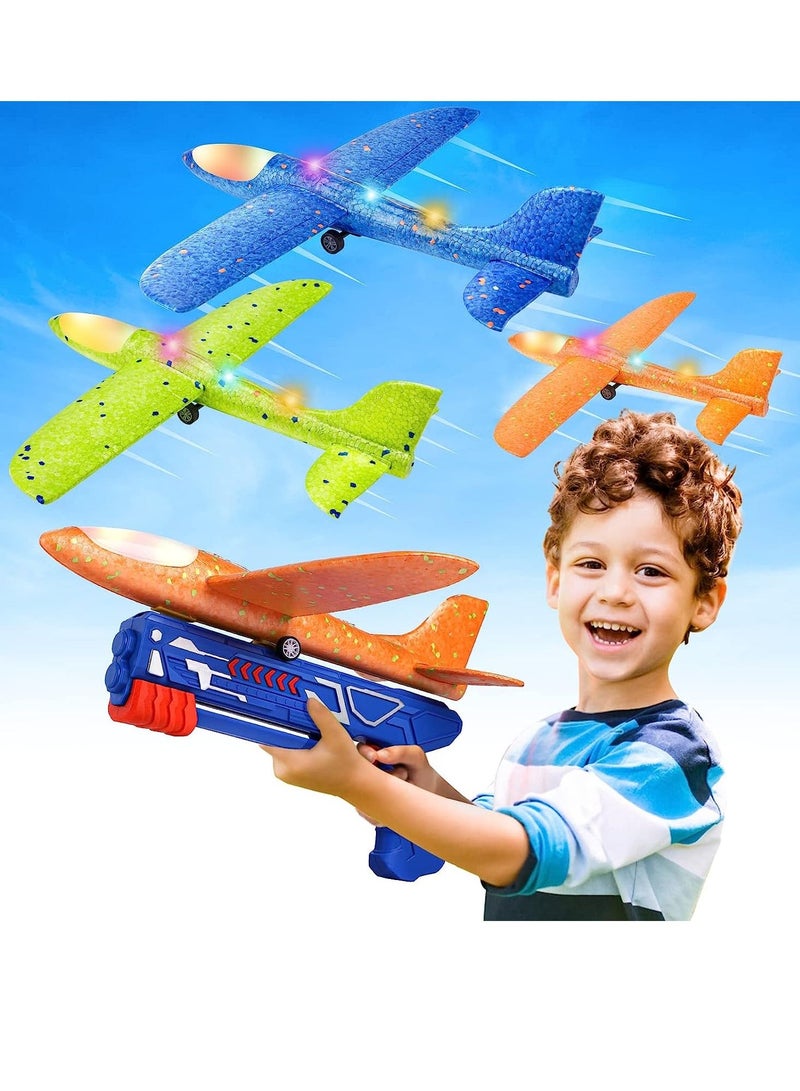 MIXDE 3 Pack Airplane Launcher Toys  2 Flight Modes LED Foam Glider Catapult Plane Toy for Boys  Outdoor Flying Toys Birthday Gifts for Boys Girls 4+ Year Old - Image 1
