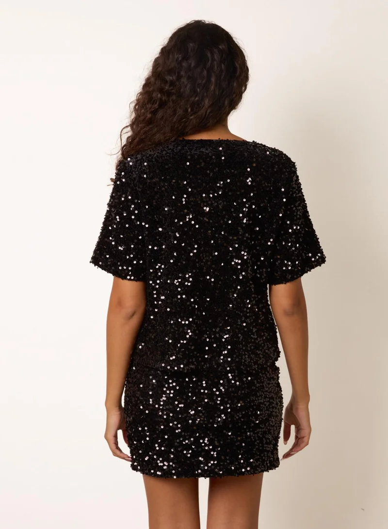 بلو فانيلا Velvet Sequin Tee