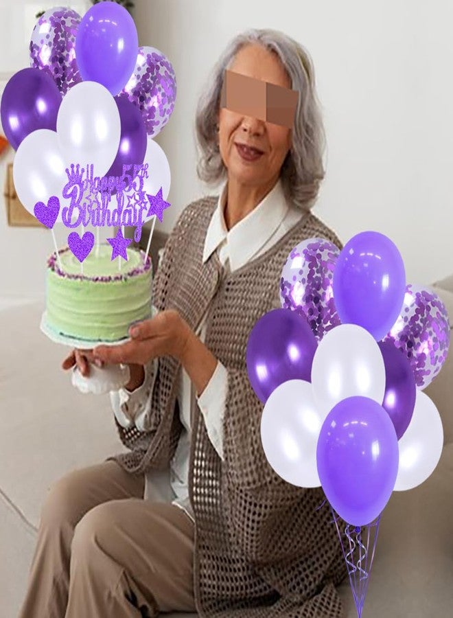 زينة عيد ميلاد 55، لافتة عيد ميلاد سعيد، بالونات، زينة كب كيك، بالون هيليوم بنفسجي رقم 55، زينة عيد ميلاد للنساء والرجال في سن 55، لوازم حفلات عيد الميلاد، خلفية تصوير - Image 4