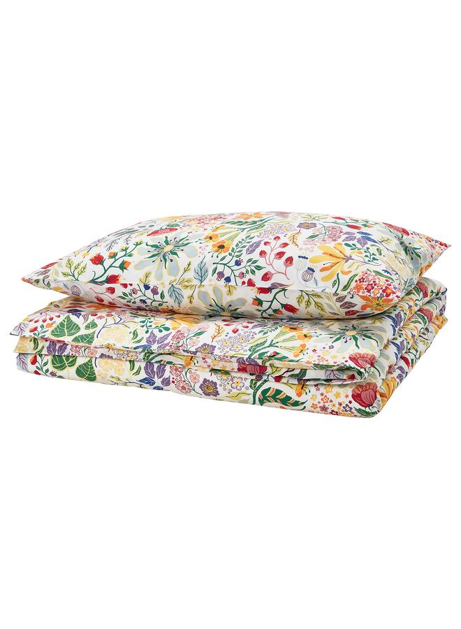 erorex Duvet cover and pillowcase, multicolour/floral pattern, 150x200/50x80 cm - Image 1