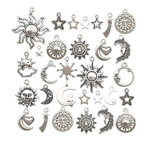 iloveDIYbeads 100g(80pcs) Craft Supplies Mixed Antique Silver Sun Moon Stars Charms Pendants for Crafting, Jewelry Findings Making Accessory for DIY Necklace Bracelet (M250) - Image 1
