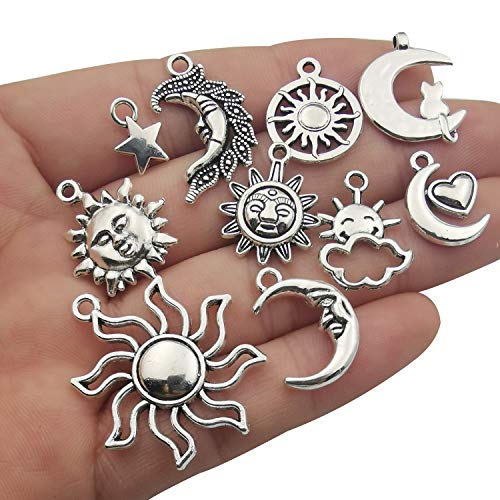 iloveDIYbeads 100g(80pcs) Craft Supplies Mixed Antique Silver Sun Moon Stars Charms Pendants for Crafting, Jewelry Findings Making Accessory for DIY Necklace Bracelet (M250) - Image 3