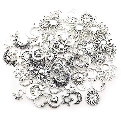 iloveDIYbeads 100g(80pcs) Craft Supplies Mixed Antique Silver Sun Moon Stars Charms Pendants for Crafting, Jewelry Findings Making Accessory for DIY Necklace Bracelet (M250) - Image 4