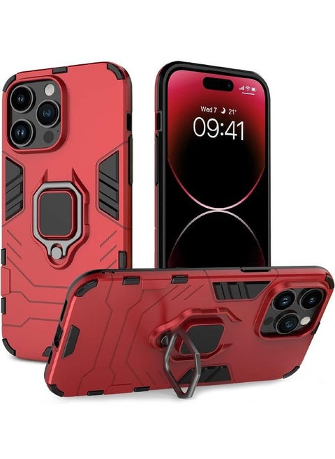 iPhone 15 Pro Max Case, Built-in 360° Rotate Ring Kickstand, Shockproof Drop Proof Protection, Heavy Duty Shockproof Protective Case Cover for Apple iPhone 15 Pro Max, Red