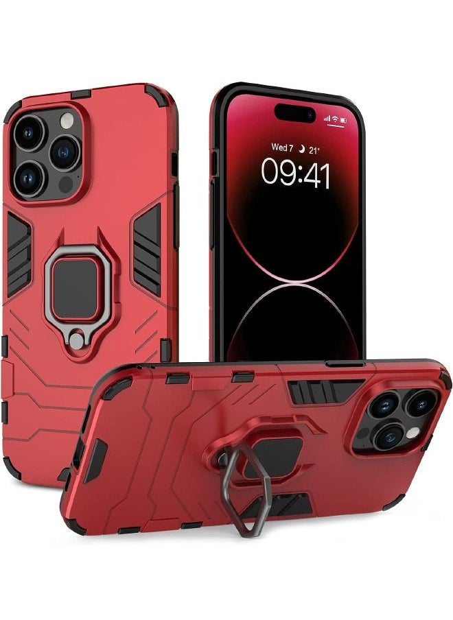 RUGGED SHIELD - iPhone 15 Pro Max Case, Built-in 360° Rotate Ring Kickstand, Shockproof Drop Proof Protection, Heavy Duty Shockproof Protective Case Cover for Apple iPhone 15 Pro Max, Red - Image 1