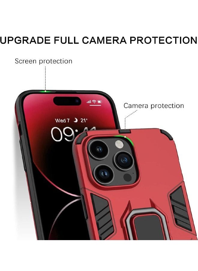 RUGGED SHIELD - iPhone 15 Pro Max Case, Built-in 360° Rotate Ring Kickstand, Shockproof Drop Proof Protection, Heavy Duty Shockproof Protective Case Cover for Apple iPhone 15 Pro Max, Red - Image 1