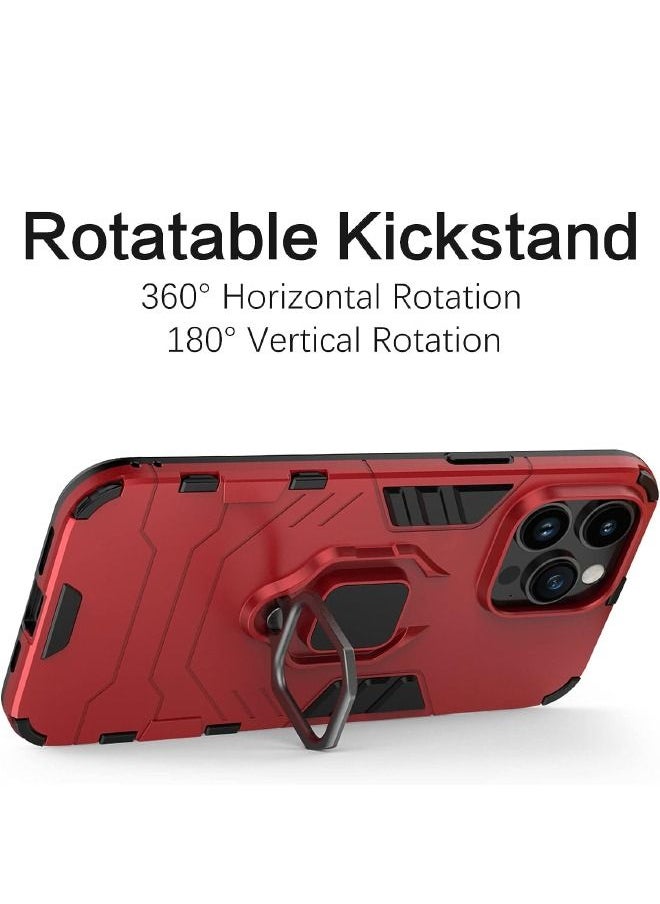 RUGGED SHIELD - iPhone 15 Pro Max Case, Built-in 360° Rotate Ring Kickstand, Shockproof Drop Proof Protection, Heavy Duty Shockproof Protective Case Cover for Apple iPhone 15 Pro Max, Red - Image 1