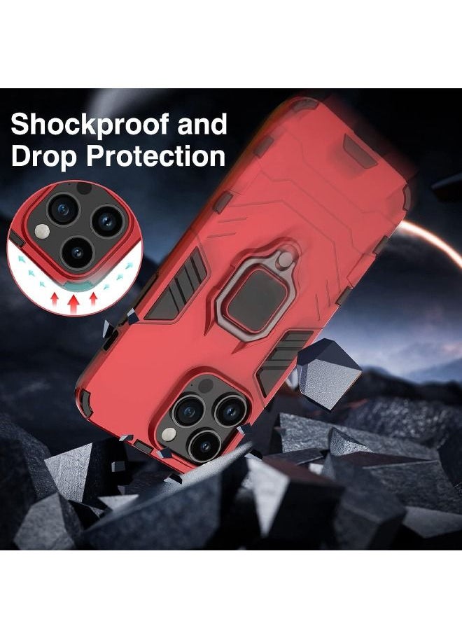 RUGGED SHIELD - iPhone 15 Pro Max Case, Built-in 360° Rotate Ring Kickstand, Shockproof Drop Proof Protection, Heavy Duty Shockproof Protective Case Cover for Apple iPhone 15 Pro Max, Red - Image 1