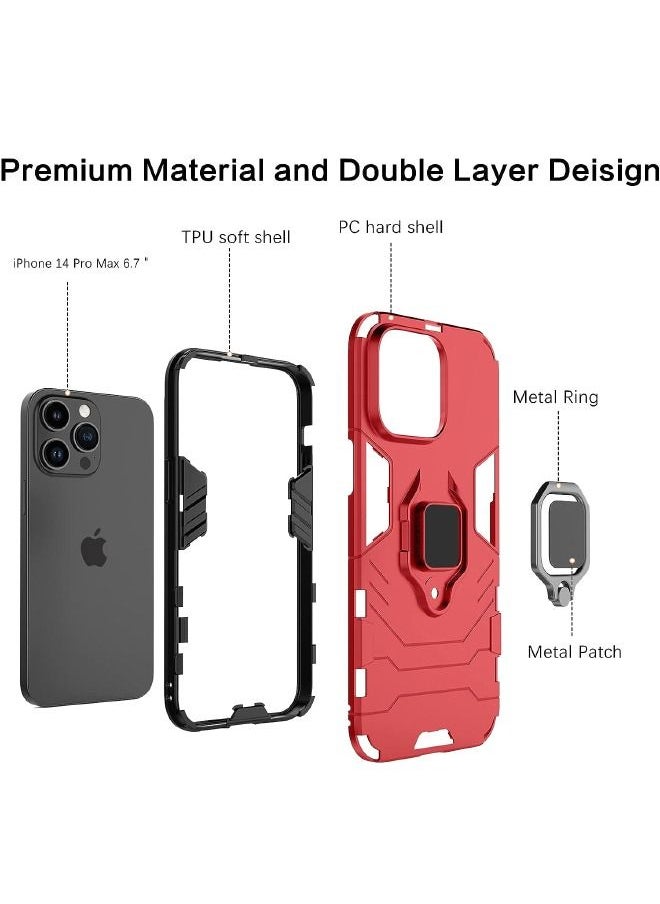 RUGGED SHIELD - iPhone 15 Pro Max Case, Built-in 360° Rotate Ring Kickstand, Shockproof Drop Proof Protection, Heavy Duty Shockproof Protective Case Cover for Apple iPhone 15 Pro Max, Red - Image 1