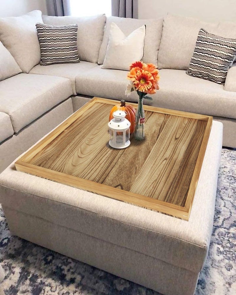 Gurfuy Square Ottoman Table Tray 24" - Rustic Wooden Serving Tray for Farmhouse Decorative Oversized Coffee Table Trays Living Room Kitchen Counter Breakfast Nature - Image 4