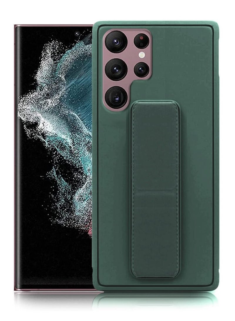 BORTONY Galaxy S22 Ultra with Magnetic Stand & Holder, Premium Silicone Hand Strap Grip, Car Mount Kickstand And Finger Grip Case Cover For Samsung Galaxy S22 Ultra (Green) - Image 1